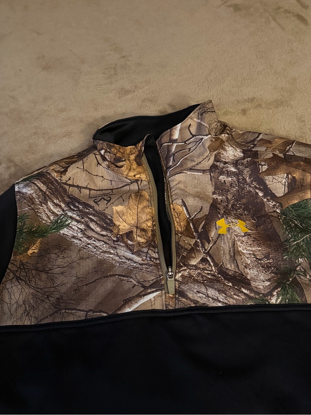 Under Armour Camo Half-Zip Pullover with Black Panels - Brown/Green